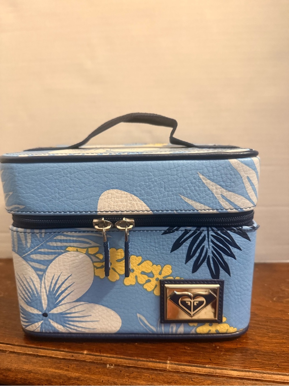 Vintage Roxy Train Case Luggage Bag Makeup Case Travel Hibiscus Tropical Print